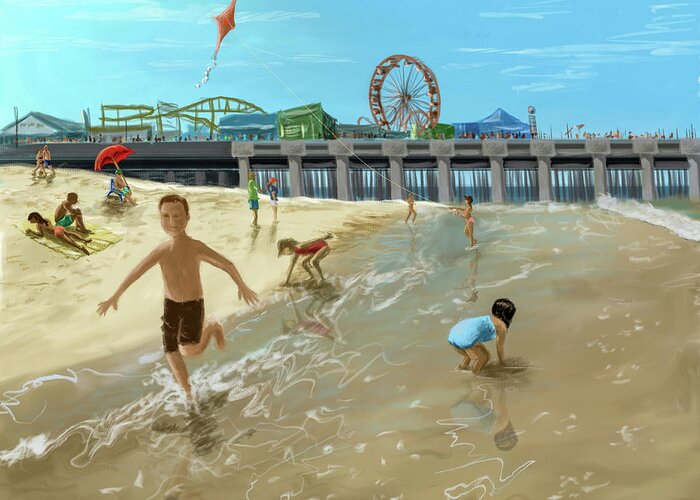 Beach Greeting Card featuring the digital art The Beach Is Back by Larry Whitler