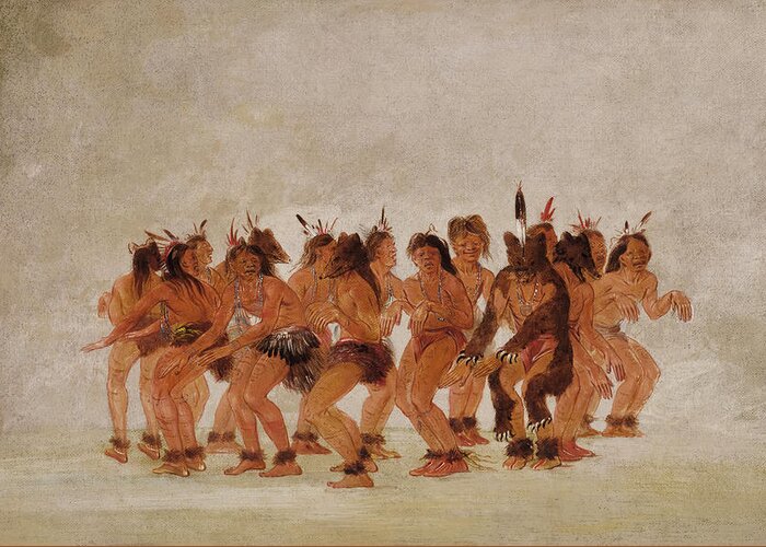 George Catlin Greeting Card featuring the painting The Bear Dance by George Catlin by Mango Art