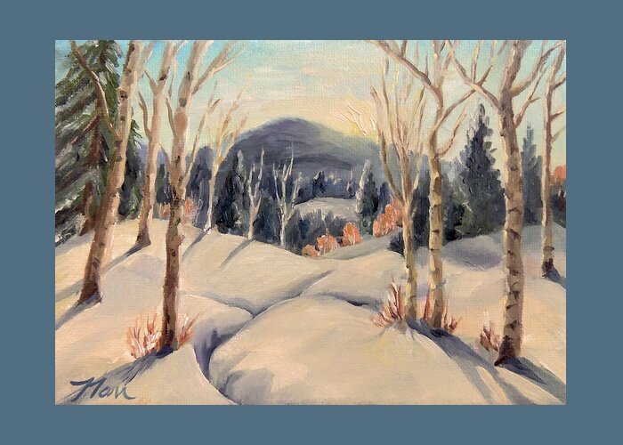 Painting Greeting Card featuring the painting The Birches Winter View by Nancy Griswold