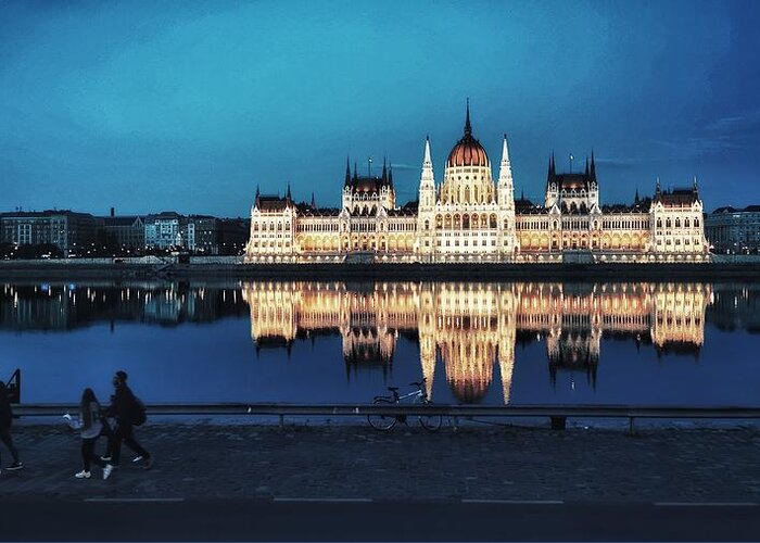 Danube Greeting Card featuring the photograph The Blue Danube and Hungarian Parliament by Tito Slack