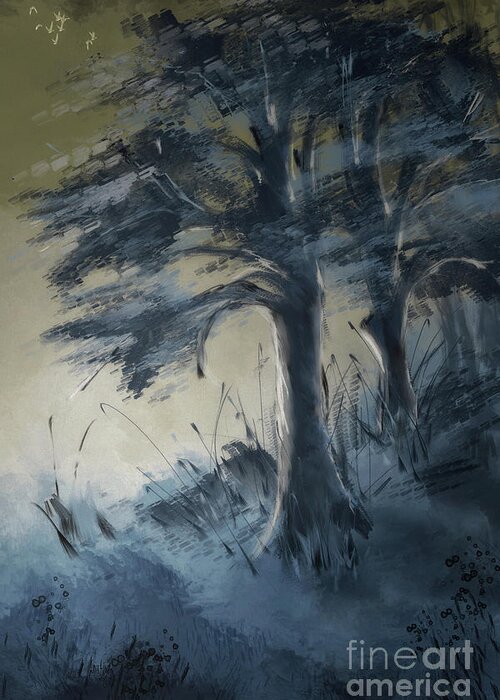 Tree Greeting Card featuring the digital art The Blue Hour by Lois Bryan