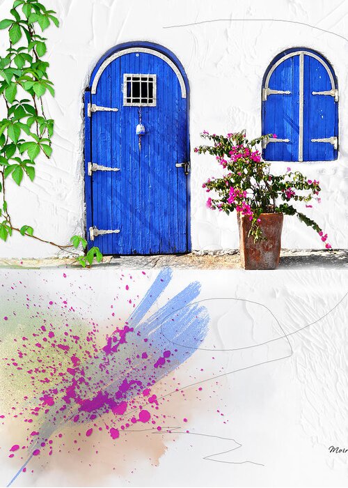 Door Greeting Card featuring the mixed media The Blues by Moira Law