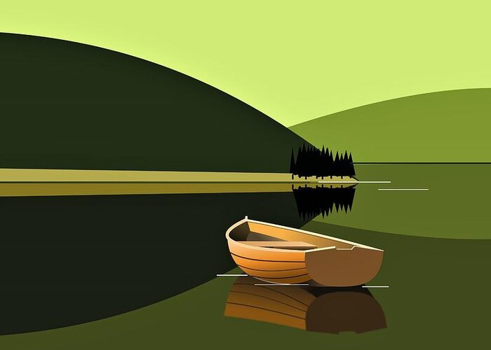 Lake Greeting Card featuring the digital art The boat by Fatline Graphic Art