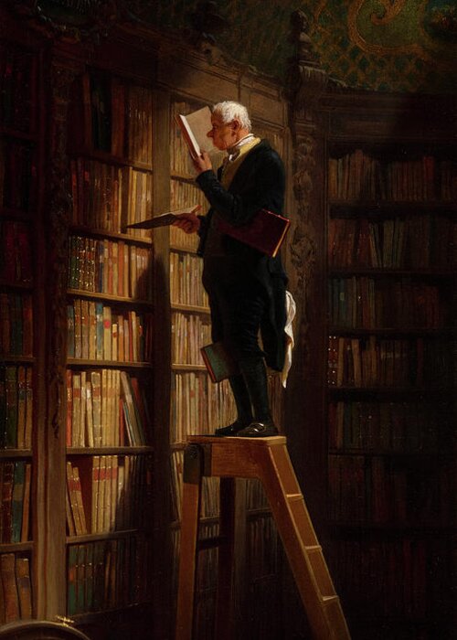 Carl Spitzweg Greeting Card featuring the painting The Bookworm, 1850 by Carl Spitzweg