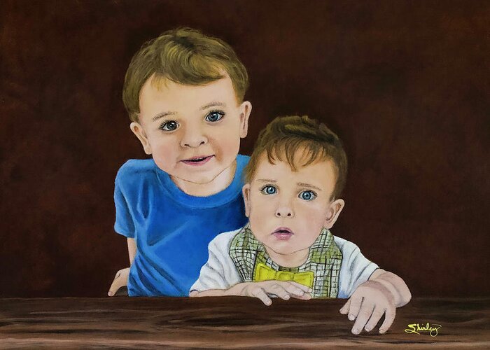 Acrylic Portrait Greeting Card featuring the painting The Boys by Shirley Dutchkowski