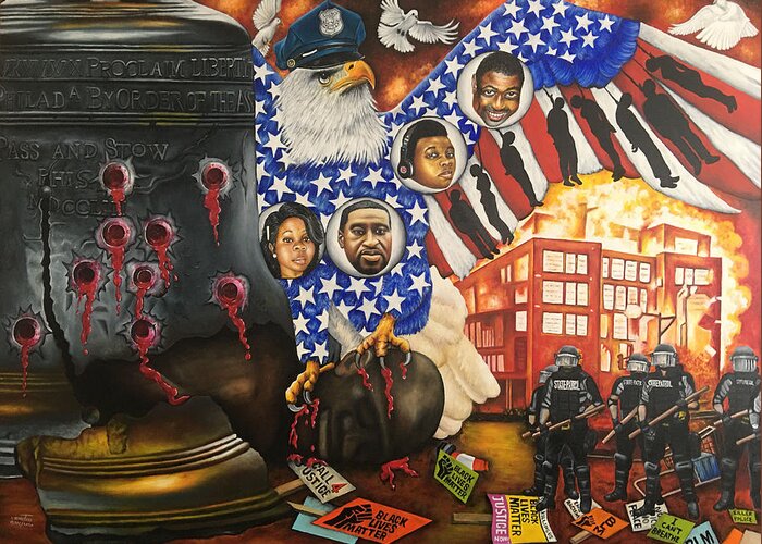 African-americans Greeting Card featuring the painting The Broken Liberty by O Yemi Tubi