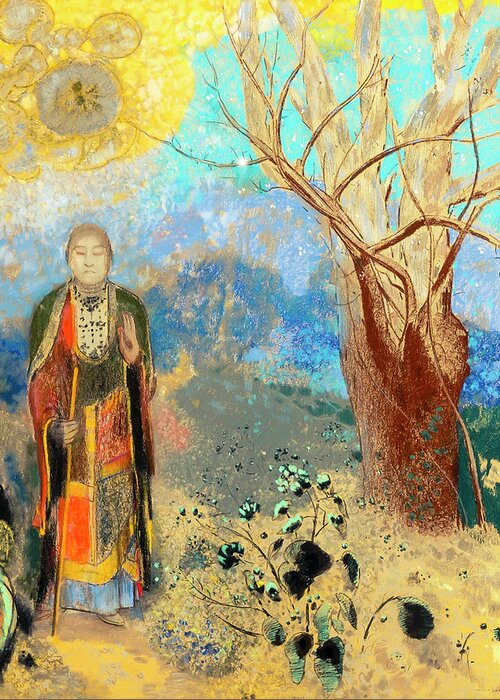 The Buddha Greeting Card featuring the painting The Buddha painted by Odilon Redon by Odilon Redon