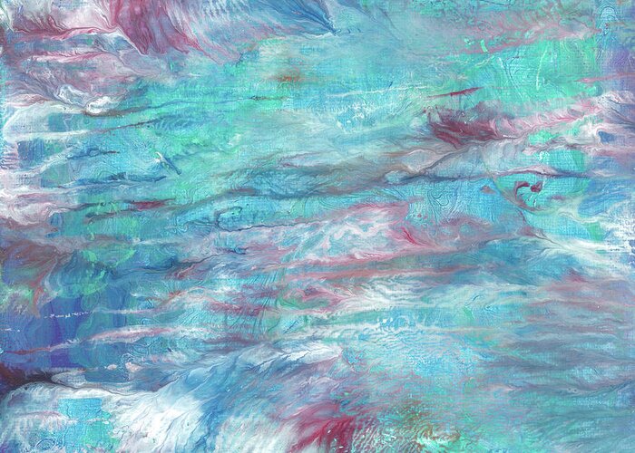 Abstract Greeting Card featuring the painting The Calmer Sea by Katy Bishop