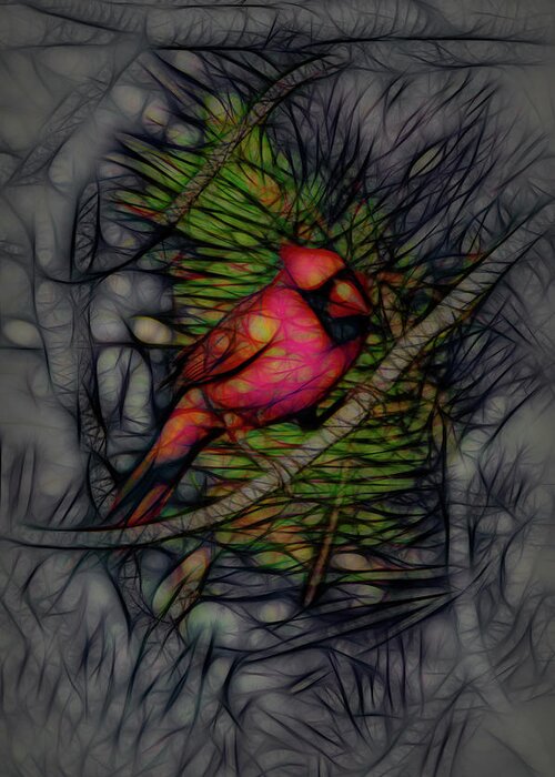 The Cardinal Greeting Card featuring the digital art The Cardinal 3 by Ernest Echols