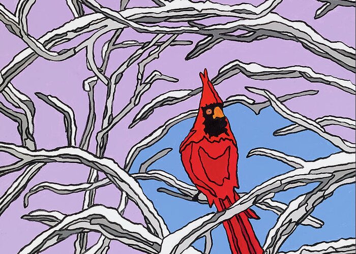 Cardinal Bird Perch Snow Winter Greeting Card featuring the painting The Cardinal by Mike Stanko