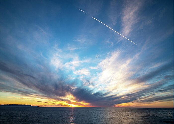 Pacific Ocean Greeting Card featuring the photograph The Channel, Clouds, Contrails and Cold by Joe Schofield