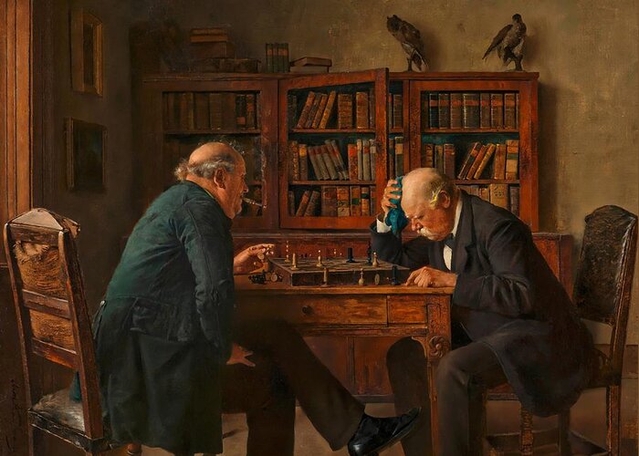 Chess Players Greeting Card featuring the painting The Chess Players by Isidor Kaufmann