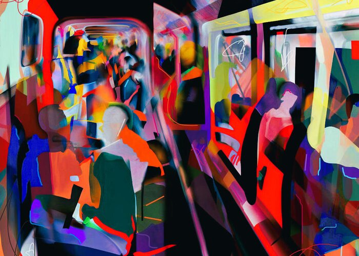 Colorful Greeting Card featuring the painting The Commute Art Print by Crystal Stagg