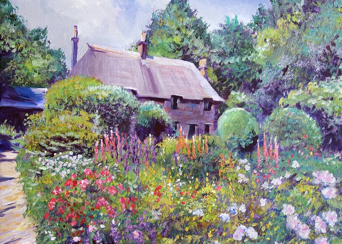 Landscape Greeting Card featuring the painting The Cotswold Cottage Garden by David Lloyd Glover