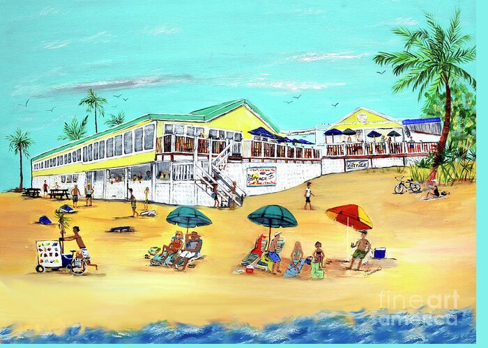 Fort Myers Beach Florida Bonita Greeting Card featuring the painting The Cottage and Gulf Shore by Joni Hermansen