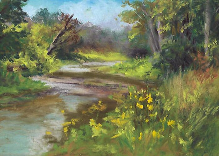 Panoramic Painting Of A Creek. Ohio Landscape Painting Of A Creek Greeting Card featuring the painting The Creek at 1302 by Terri Meyer