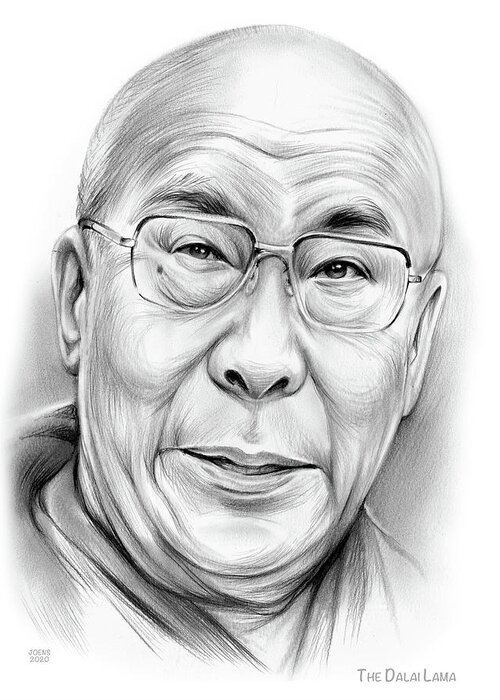 Peace Greeting Card featuring the drawing The Dalai Lama by Greg Joens