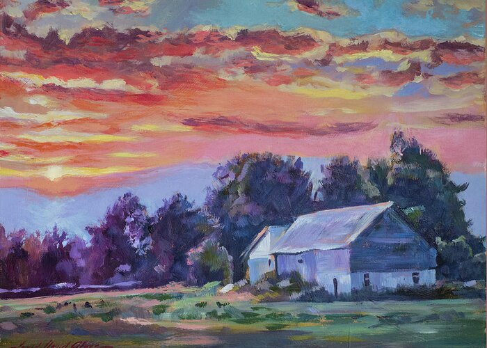 Landscape Greeting Card featuring the painting The Day Ends  by David Lloyd Glover