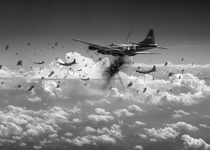 Flying Fortress Greeting Card featuring the photograph The day job black and white version by Gary Eason