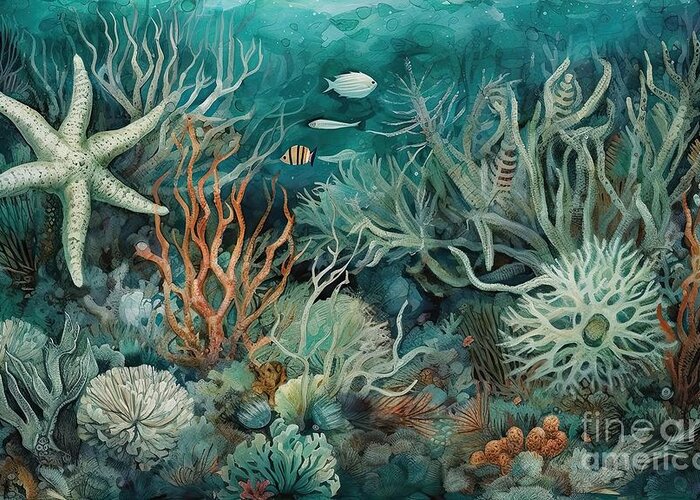 Sea Creatures Greeting Card featuring the painting The Deep Blue Sea XV by Mindy Sommers