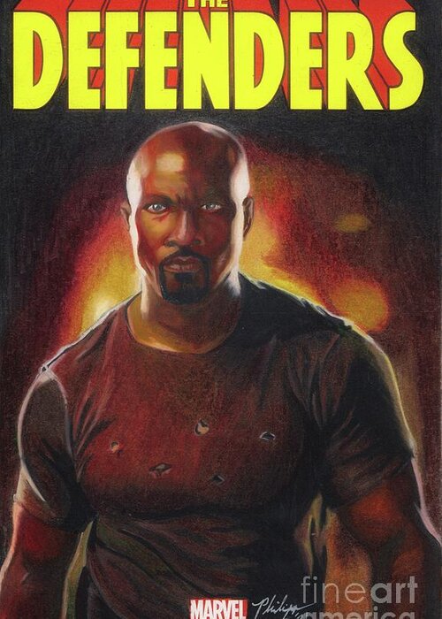 Marvel Greeting Card featuring the drawing The Defenders #1 by Philippe Thomas