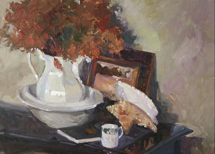 Still Life Greeting Card featuring the painting The Demitas by Betty Jean Billups