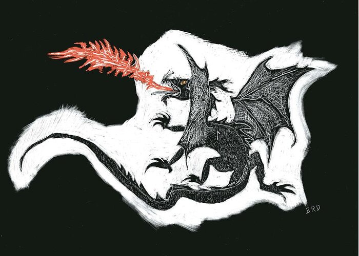 Dragon Greeting Card featuring the drawing The Dragon by Branwen Drew