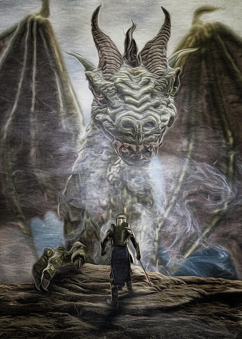 Dragon Greeting Card featuring the digital art The Dragonslayer by Brad Barton
