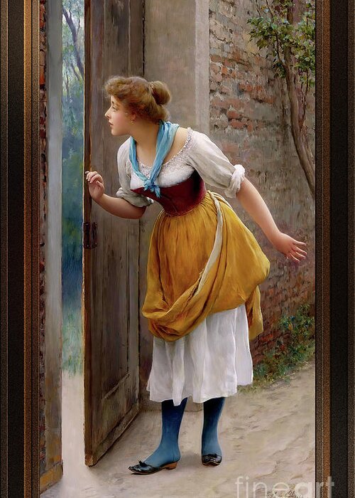 The Eavesdropper Greeting Card featuring the painting The Eavesdropper by Eugen von Blaas Remastered Xzendor7 Classical Fine Art Reproductions by Xzendor7