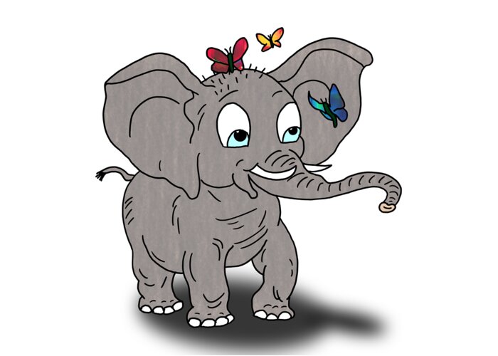 Elephant Greeting Card featuring the digital art The Elephant and the Butterflies by John Haldane