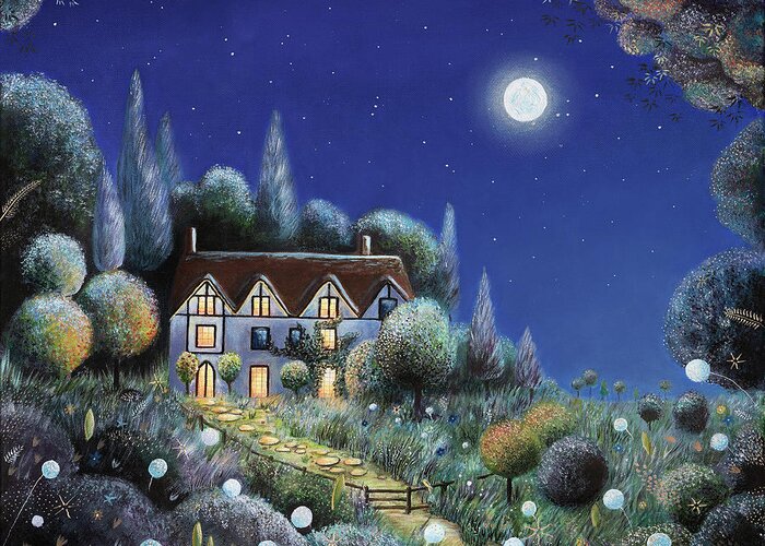 Enchanted Greeting Card featuring the painting The Enchanted Cottage by Rachel Emmett