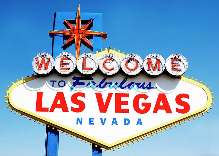 Sign Greeting Card featuring the photograph The Fabulous Las Vegas by Mango Art