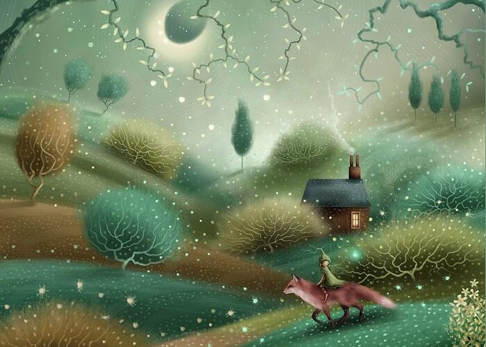 Landscape Greeting Card featuring the painting The Fairy and the Fox by Joe Gilronan