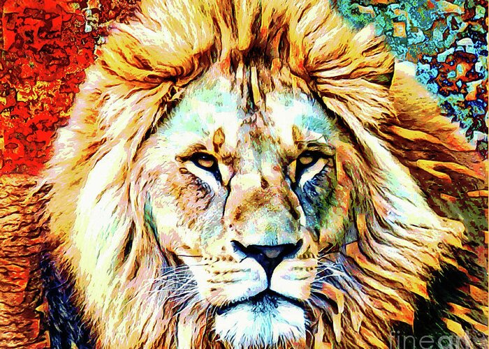 Lion Greeting Card featuring the painting The Fierce Lion by Tina LeCour