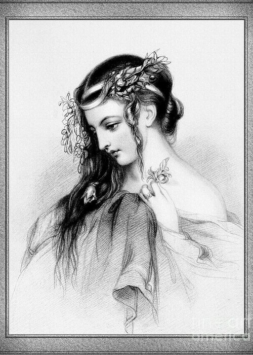 Flower Girl Greeting Card featuring the drawing The Flower Girl Old Masters Fine Art Illustration by Rolando Burbon