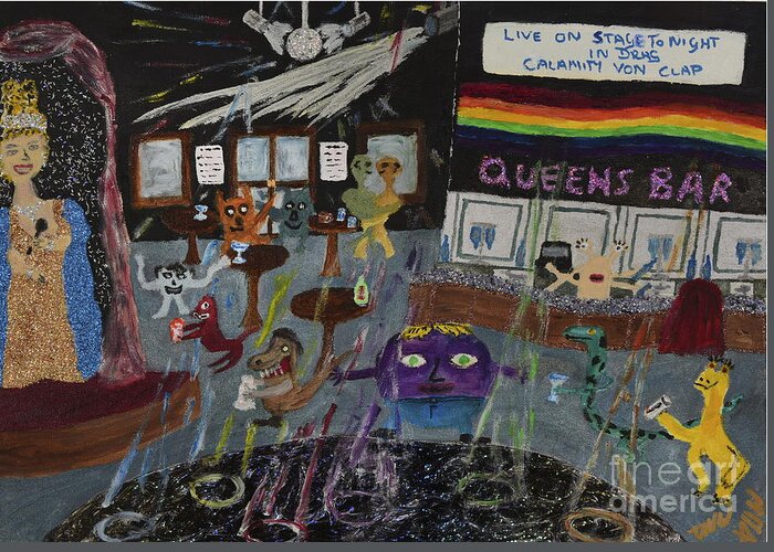 Lgbtq Greeting Card featuring the painting The Gay scene is not what it once was by David Westwood