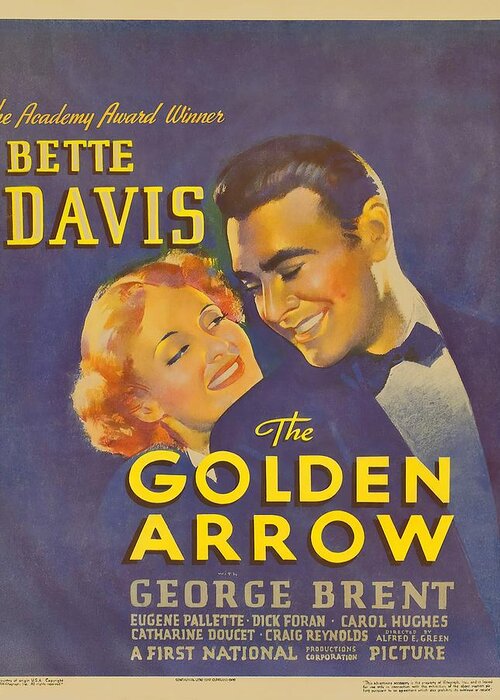 Golden Greeting Card featuring the mixed media ''The Golden Arrow'', 1936, movie poster by Stars on Art