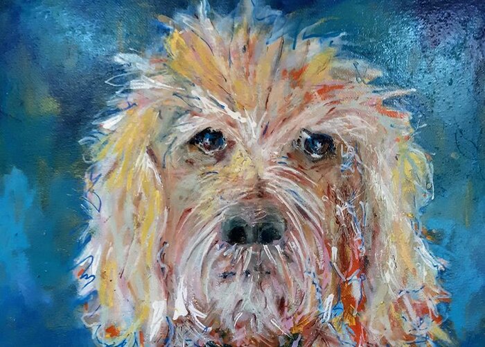 Goldendoodle Greeting Card featuring the painting The Goldendoodle by Marysue Ryan