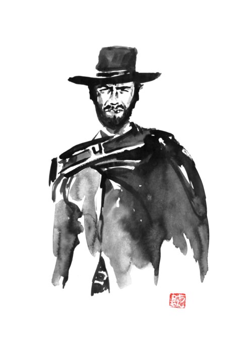 Clint Eastwood Greeting Card featuring the painting The Good by Pechane Sumie