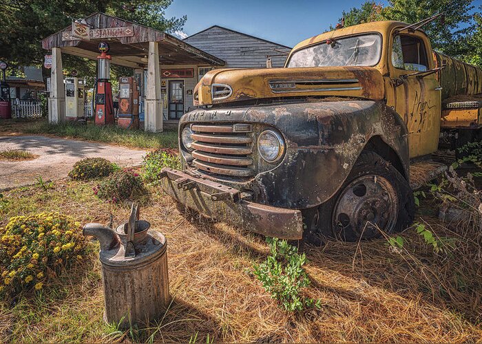 Old Ford Trucks Greeting Card featuring the photograph The Great Filling Station by Darren White