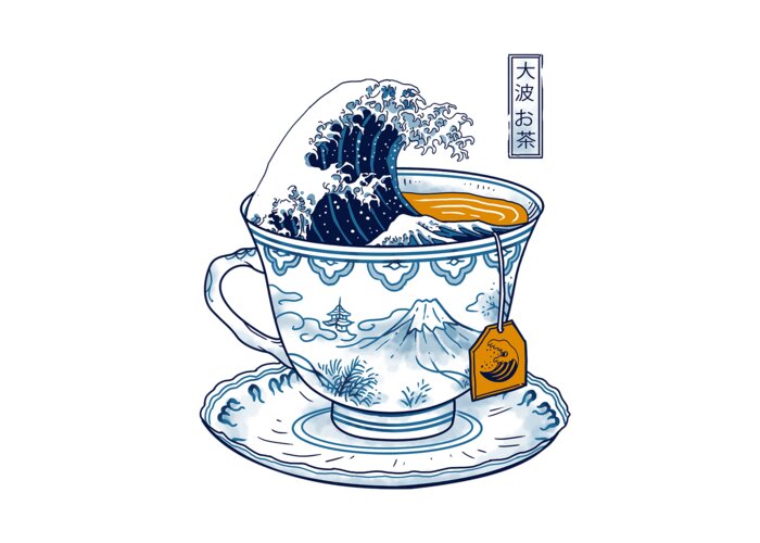 Tea Greeting Card featuring the digital art The Great Kanagawa Tea by Vincent Trinidad