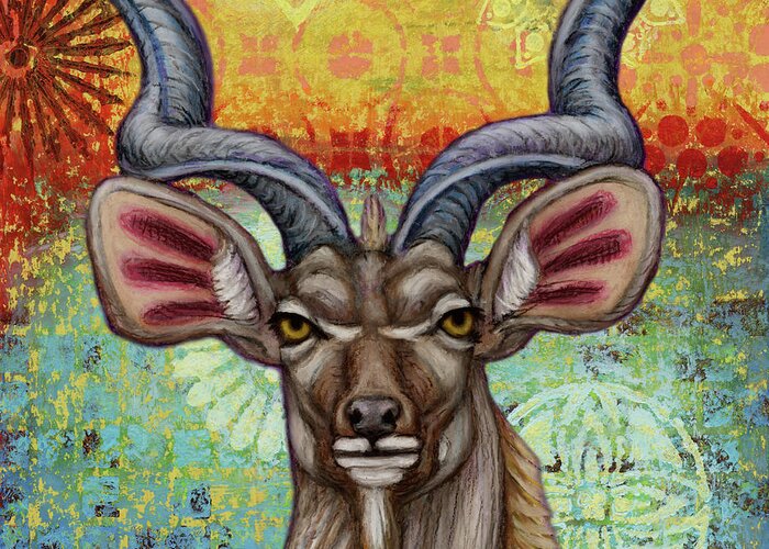 Greater Kudu Greeting Card featuring the painting The Greatest Kudu by Amy E Fraser