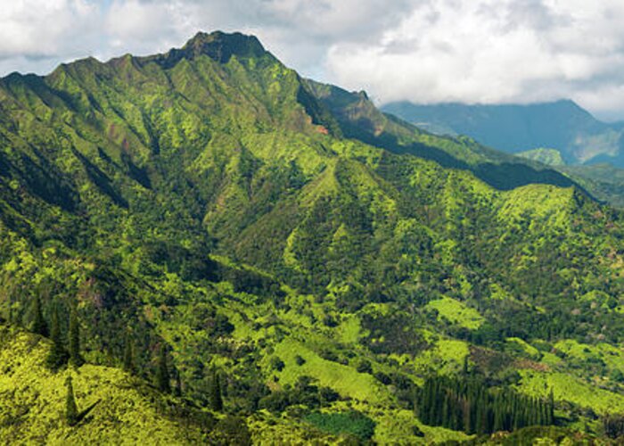 Kauai Aerial Photography Greeting Card featuring the photograph The Green Mountains of Kauai by Slow Fuse Photography