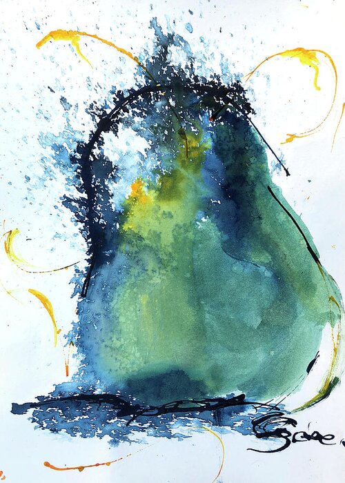 Abstract Greeting Card featuring the painting The Green Pear by Sharon Sieben