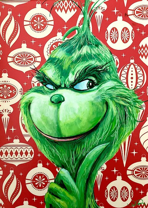 Holiday Greeting Card featuring the painting The Grinch - Christmas by Joel Tesch