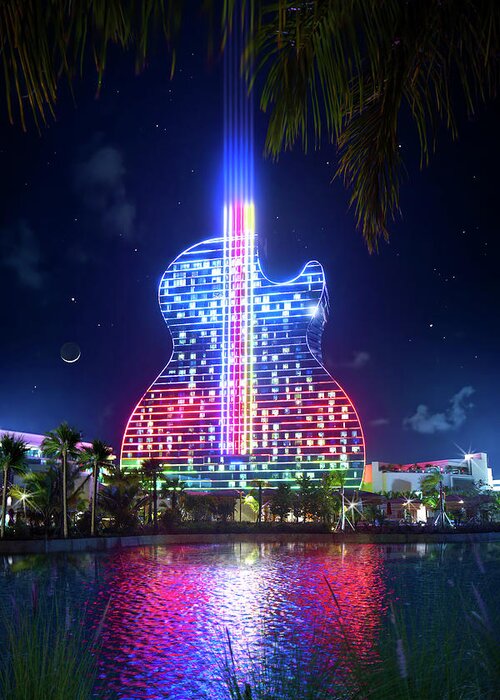 Hard Rock Hotel Greeting Card featuring the photograph The Guitar Hotel at Seminole Hard Rock by Mark Andrew Thomas