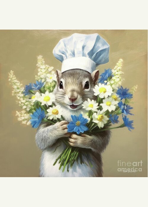 Squirrel Greeting Card featuring the painting The Happy Garden Chef by Tina LeCour