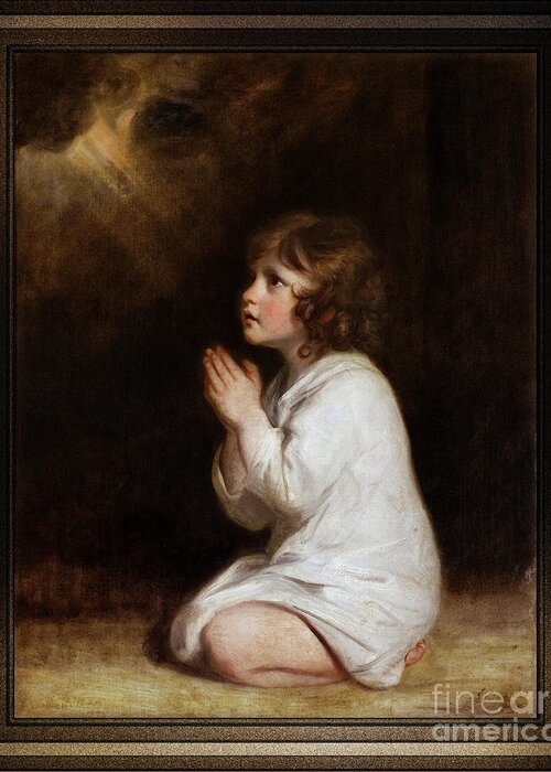 The Infant Samuel Greeting Card featuring the painting The Infant Samuel by Joshua Reynolds by Rolando Burbon