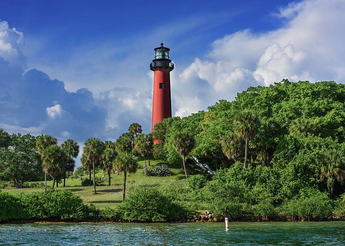 Lighthouse Greeting Card featuring the photograph The Jupiter Lighthouse Florida by Laura Fasulo