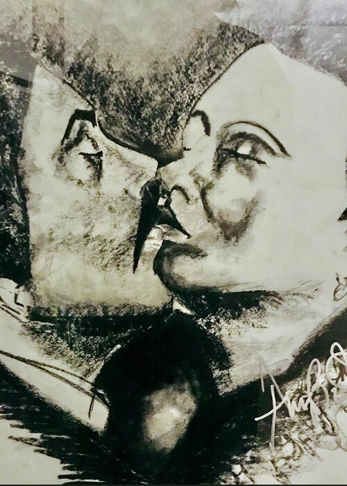  Greeting Card featuring the drawing The Kiss by Angie ONeal